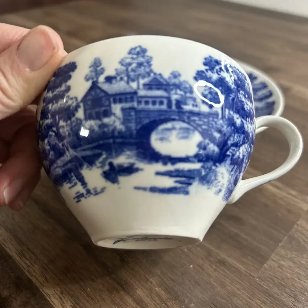 VTG Tea Cup and Saucer Hand Painted Lakeview Blue & White Japan By Nasco Crazing - Picture 4 of 12